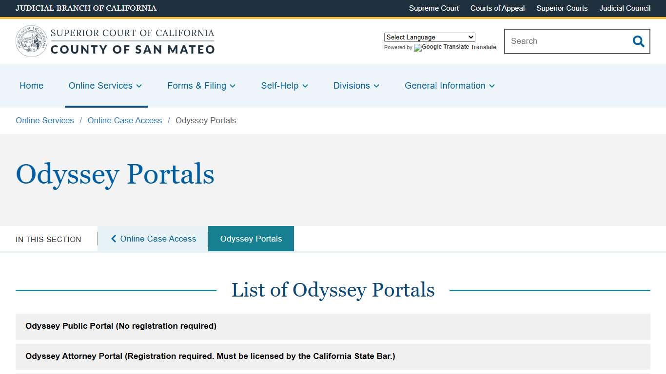 Odyssey Portals | Superior Court of California | County of San Mateo