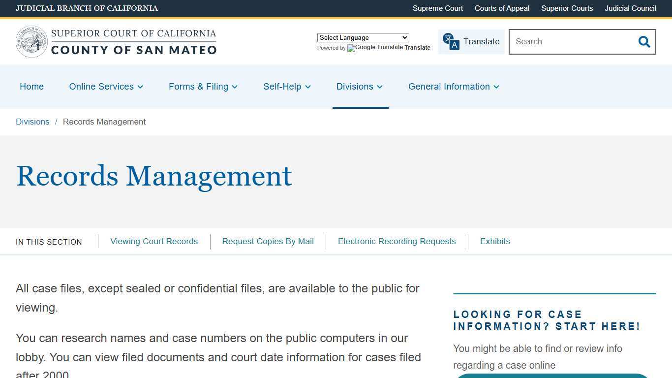 Records Management | Superior Court of California | County of San Mateo